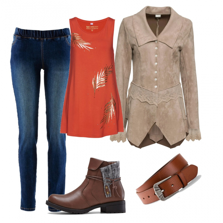 Outfit donna - Zagor - jeans e canotta. Stile Urban per Tutti i giorni. Abbinamento con treggings, top, blazer, cinture, stivaletti.