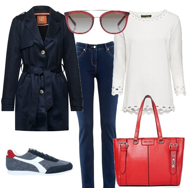 Outfit donna - Lo stile non ha taglie!. Stile Basic per Tutti i giorni. Abbinamento con jeans dritti, maglioni, sneakers, occhiali da sole, trench, borse tote.