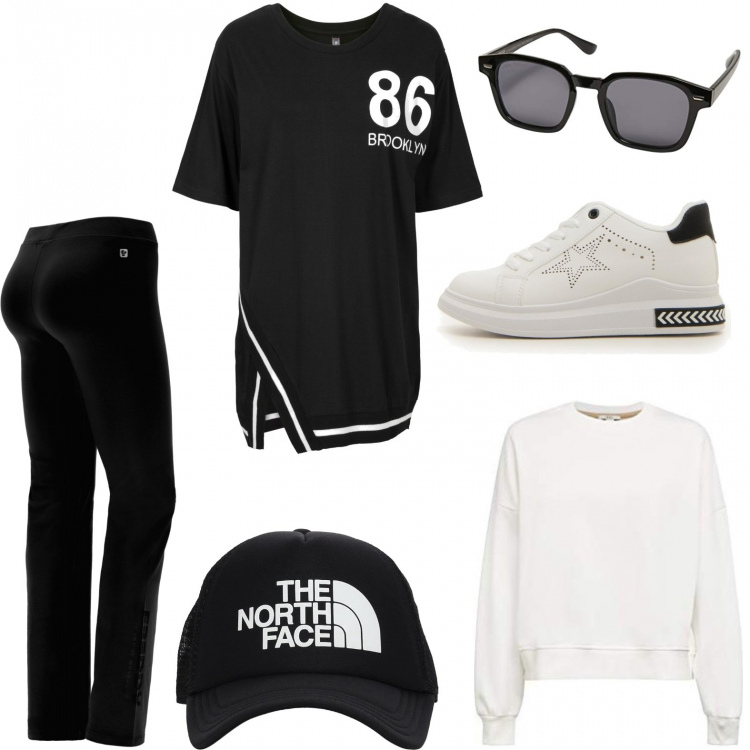 Outfit donna - Fai effetto sovrapposizione. Stile Trendy per Scuola/Università. Abbinamento con maglieria, pantaloni, sneakers, felpe, cappelli, occhiali da sole.