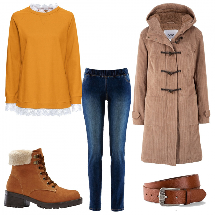 Outfit donna - Bonprix style. Stile Basic per Tutti i giorni. Abbinamento con montgomery, treggings, felpe, cinture, stivaletti.