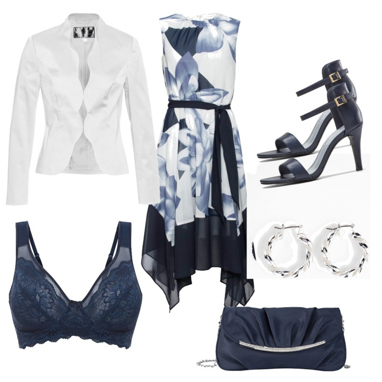 Outfit donna - Cerimonia low cost con Bonprix. Stile Bon Ton per Cerimonia. Abbinamento con orecchini, pochette, vestiti, blazer, reggiseni, sandali col tacco.