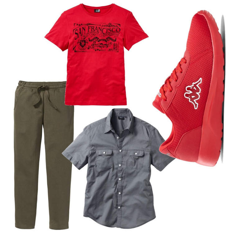 Outfit uomo - In Dad. Stile Casual per Tutti i giorni. Abbinamento con camicie a manica corta, t-shirt, pantaloni, sneakers.
