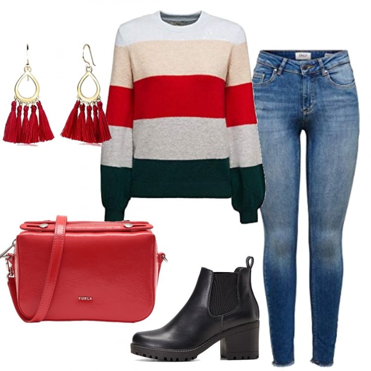 Outfit donna - Basic #11731. Stile Basic per Tutti i giorni. Abbinamento con stivaletti chelsea, borse a tracolla, jeans skinny, maglioni, orecchini.