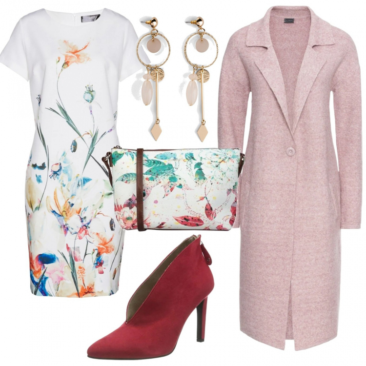 Outfit donna - Tubino bianco a pranzo con lui. Stile Trendy per Cerimonia. Abbinamento con cappotti, orecchini, vestiti a tubino, borse a tracolla, stivaletti.