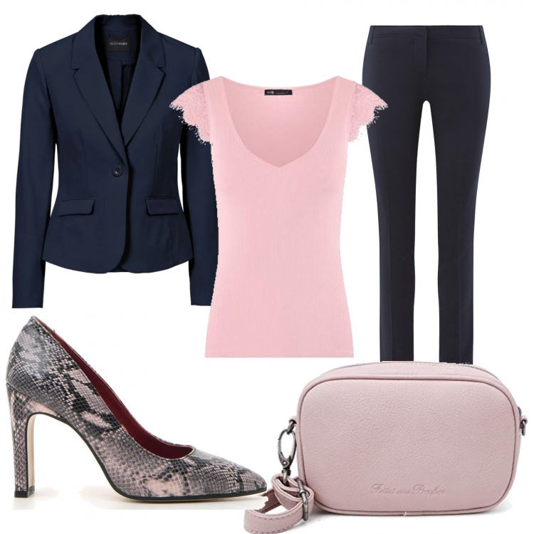 Outfit donna - Trendy #20960. Stile Trendy per Ufficio. Abbinamento con blazer, top, pantaloni, décolleté, borse a spalla.