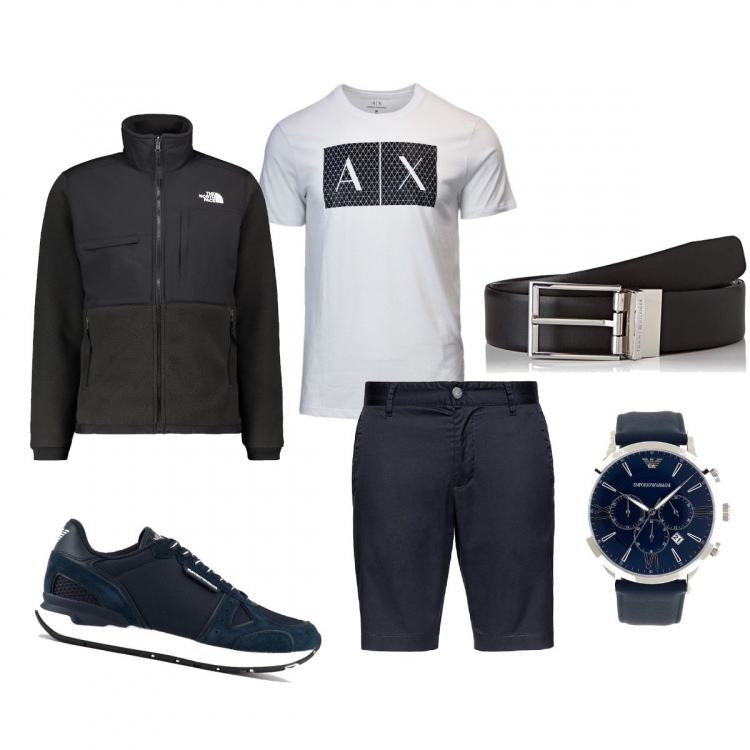 Outfit uomo - Black and white. Stile Business/Elegante per Tutti i giorni. Abbinamento con t-shirt, pantaloni corti, cinture, sneakers, orologi, giacche.