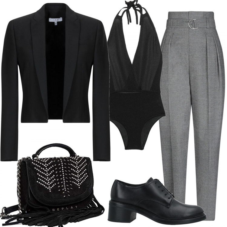 Outfit donna - Sexy #2105. Stile Sexy per Serata fuori. Abbinamento con top, pantaloni, scarpe stringate, blazer, borse a mano.