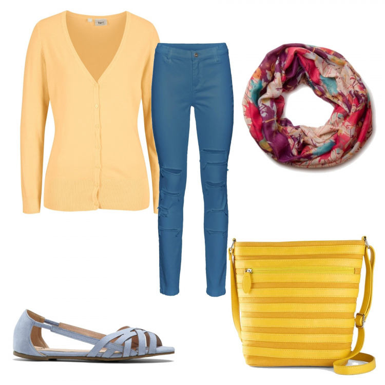 Outfit donna - Basic #12058. Stile Basic per Tutti i giorni. Abbinamento con pantaloni, cardigans, ballerine, borse a tracolla, foulard.