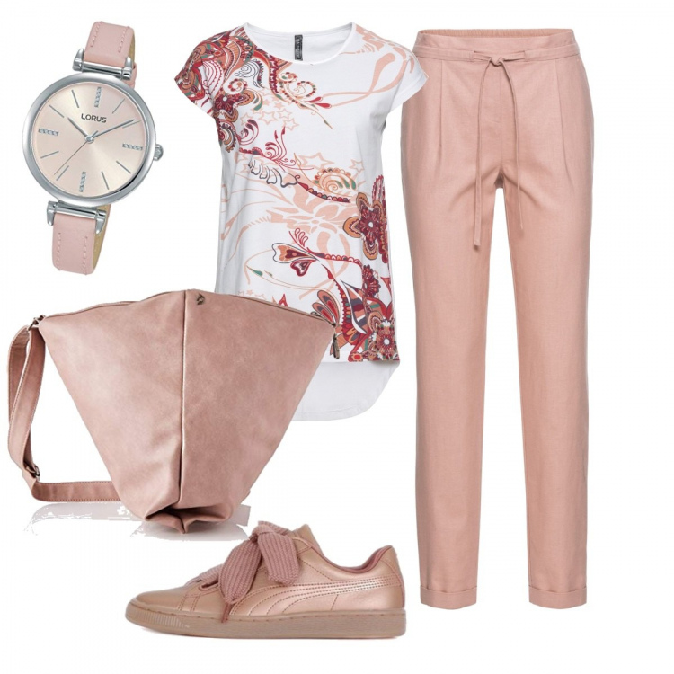 Outfit donna - Basic #12118. Stile Basic per Ufficio. Abbinamento con pantaloni, maglieria, sneakers, zaini, orologi analogici.
