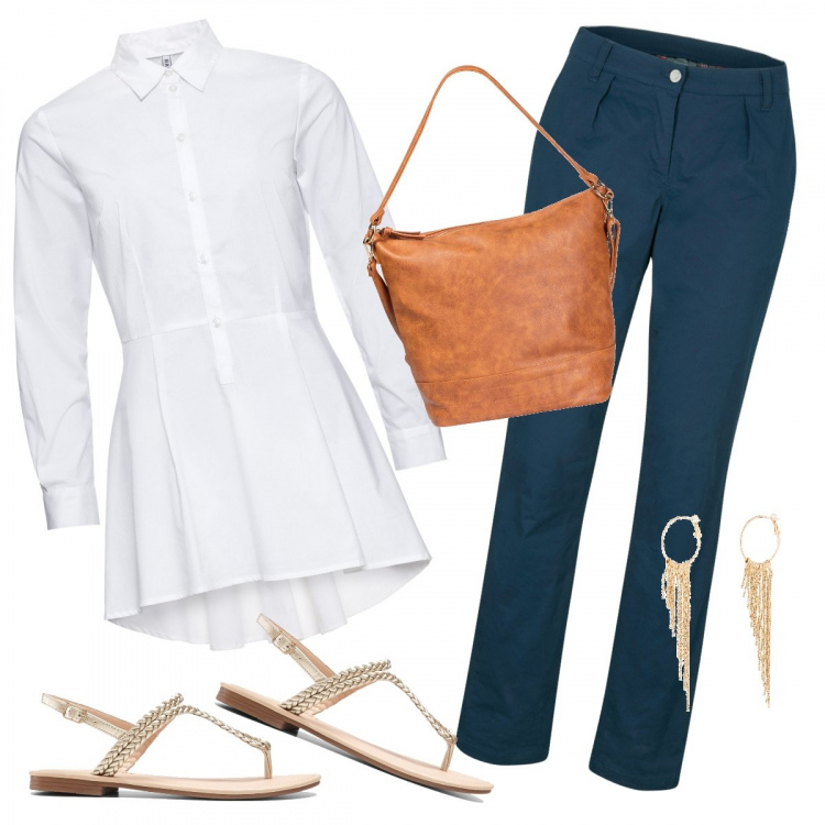 Outfit donna - Basic #12119. Stile Basic per Tutti i giorni. Abbinamento con camicie, ciabatte, pantaloni, camicie, orecchini.