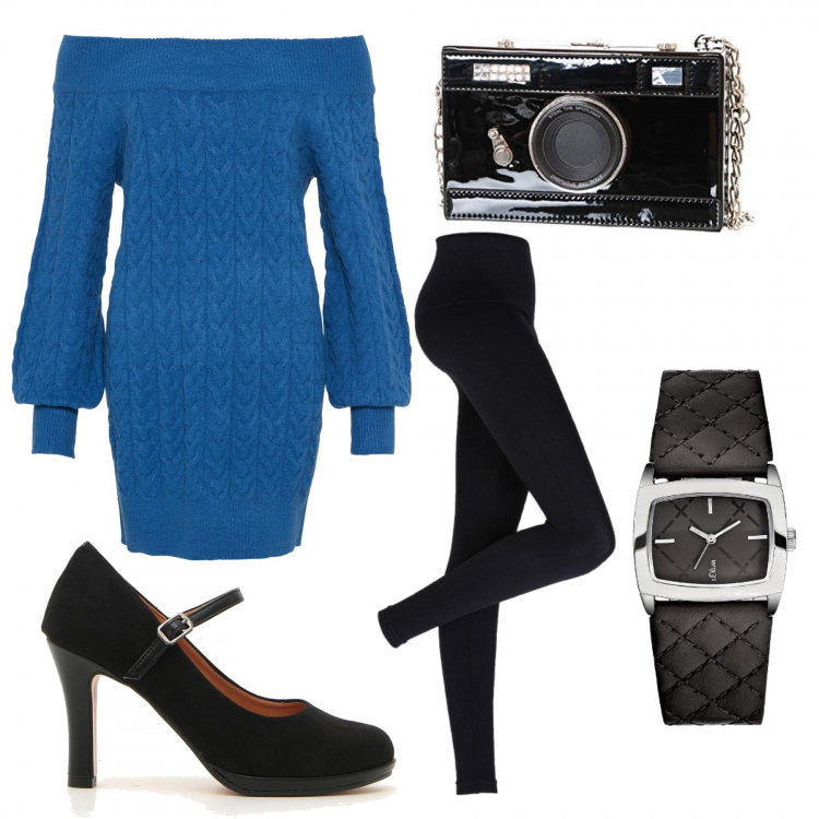 Outfit donna - Il pullover over blù cobalto!. Stile Trendy per Serata fuori. Abbinamento con leggings, maglioni, orologi, décolleté, borse a mano.