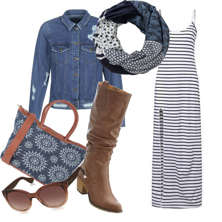 Outfit donna - Sognando il mare.... Stile Basic per Tutti i giorni. Abbinamento con stivali, foulard, borse a mano, blazer, vestiti lunghi, occhiali da sole.