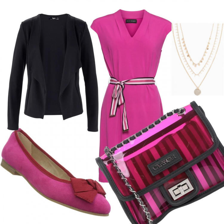 Outfit donna - Curvy- il vestito con le ballerine. Stile Basic per Tutti i giorni. Abbinamento con blazer, vestiti, collane, borse a tracolla, ballerine.