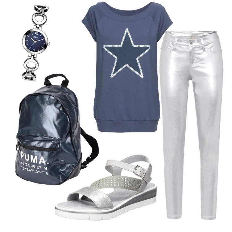 Outfit donna - Basic #12329. Stile Basic per Scuola/Università. Abbinamento con t-shirt, pantaloni skinny, zaini, sandali, orologi.