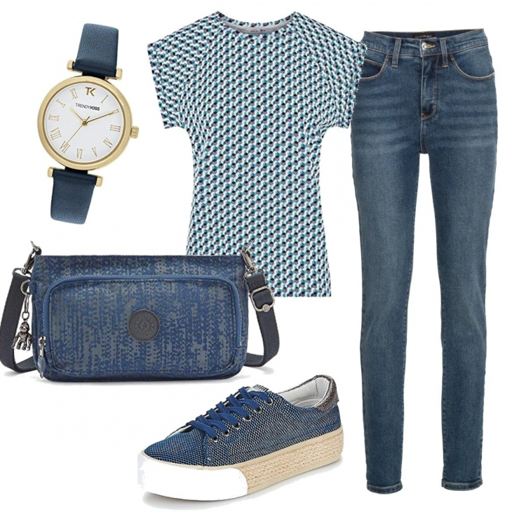 Outfit donna - Basic #12332. Stile Basic per Tutti i giorni. Abbinamento con jeans skinny, sneakers, t-shirt, borse a tracolla, orologi.