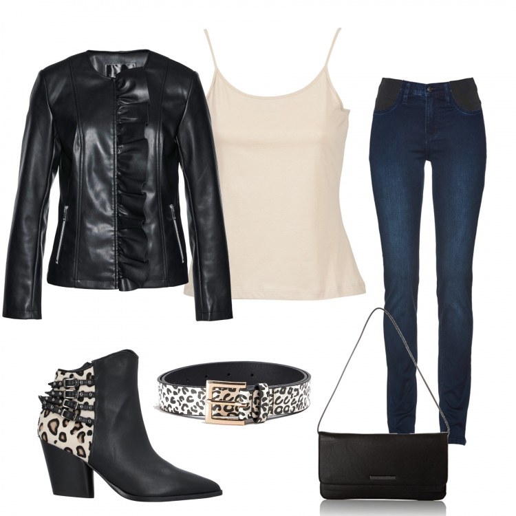 Outfit donna - Lo stivaletto in cuoio. Stile Trendy per Tutti i giorni. Abbinamento con jeans, blazer, stivaletti, cinture, top, clutch.