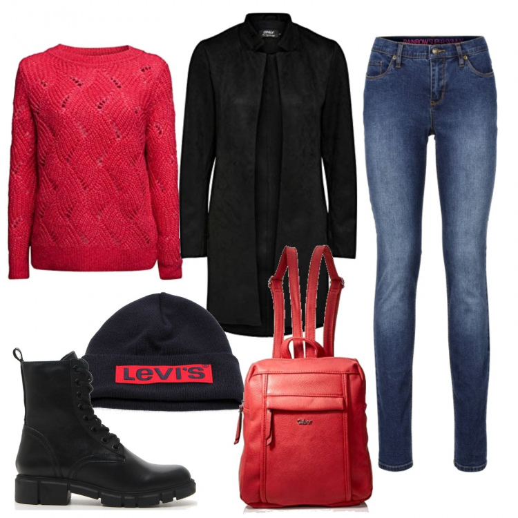 Outfit donna - Rock #1841. Stile Rock per Tutti i giorni. Abbinamento con jeans skinny, berretti, maglioni, giacche, zaini, stivaletti.