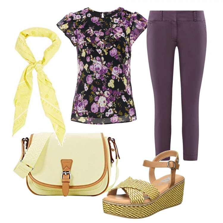 Outfit donna - Voglia di vivere. Abbinamento con maglieria, pantaloni chino, borse a tracolla, sciarpe, sandali.