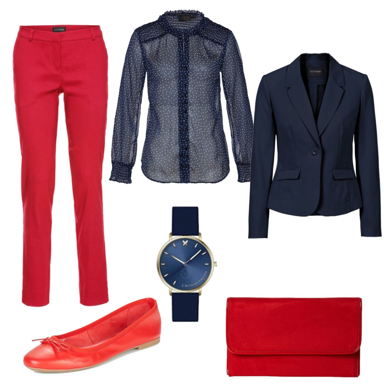 Outfit donna - Curvy: aria di primavera. Stile Bon Ton per Ufficio. Abbinamento con blazer, bluse, pantaloni, ballerine, pochette, orologi.