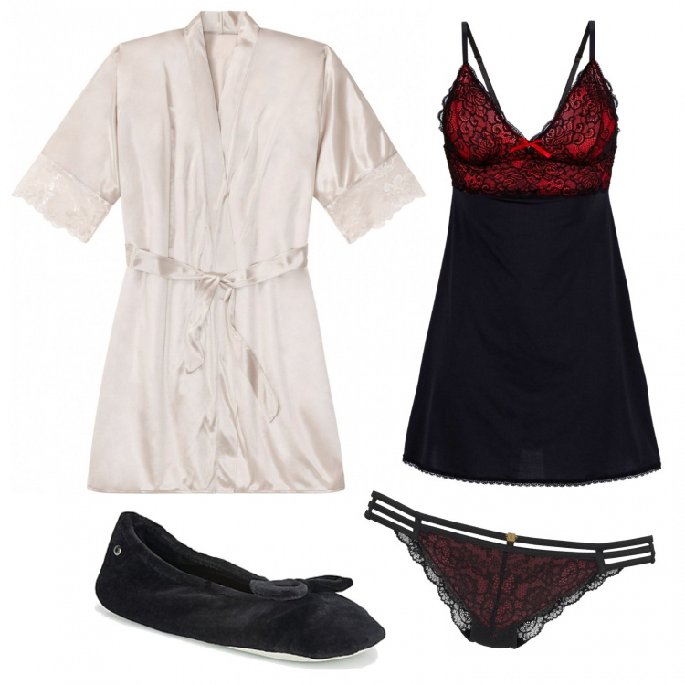 Outfit mujer - Satén beige. Estilo Sexy para Todos los días. Combinación con braga culotte, pantuflas, camisones, batas.