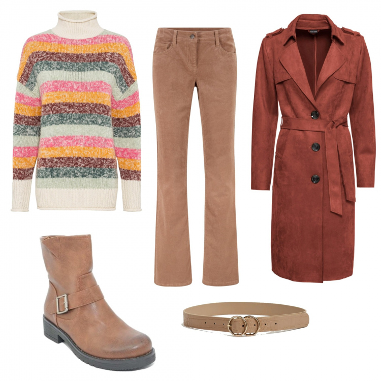 Outfit donna - Basic #12636. Stile Basic per Scuola/Università. Abbinamento con pantaloni, cappotti, maglioni, cinture, stivaletti.