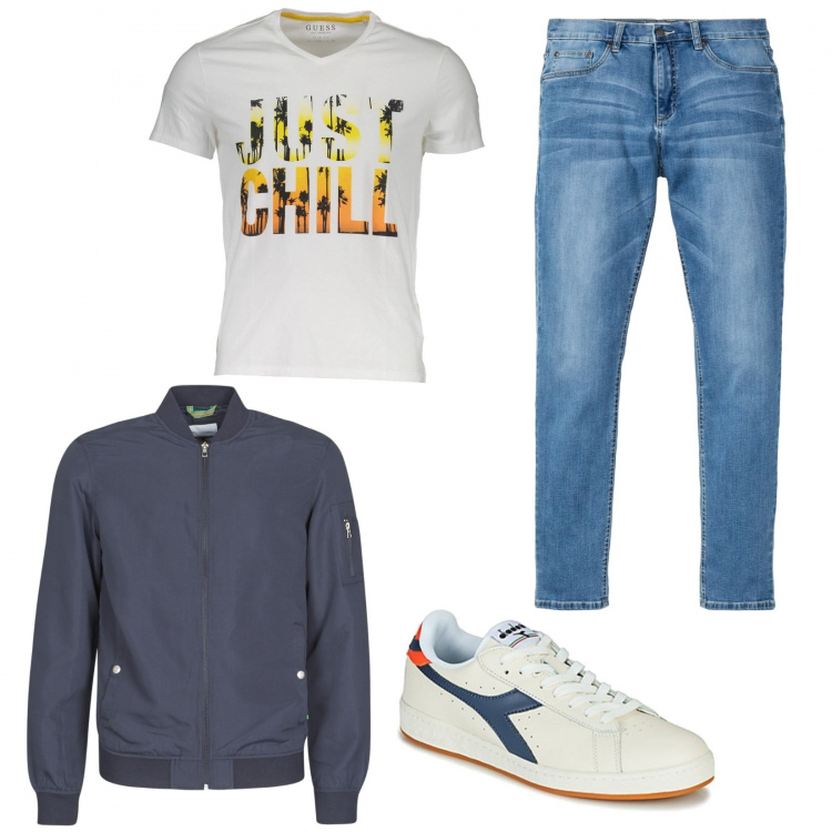 Outfit uomo - Giubbino casual. Stile Casual per Tutti i giorni. Abbinamento con jeans, sneakers, giacche, t-shirt.