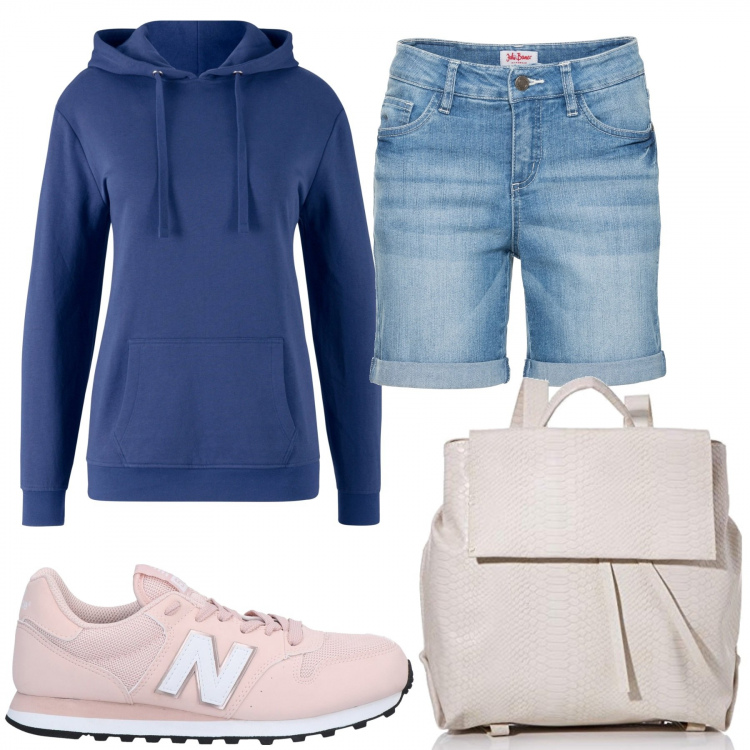 Outfit donna - Basic #12683. Stile Basic per Tutti i giorni. Abbinamento con felpe con cappuccio, shorts, sneakers, borse a tracolla.