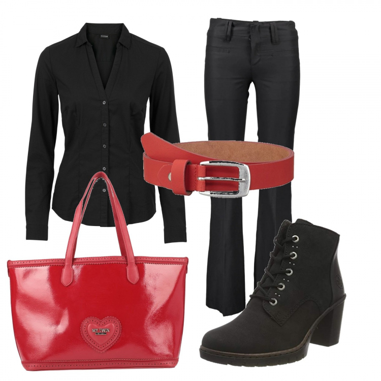 Outfit donna - Basic #12685. Stile Basic per Tutti i giorni. Abbinamento con camicie, borse a mano, pantaloni, cinture, stivali.