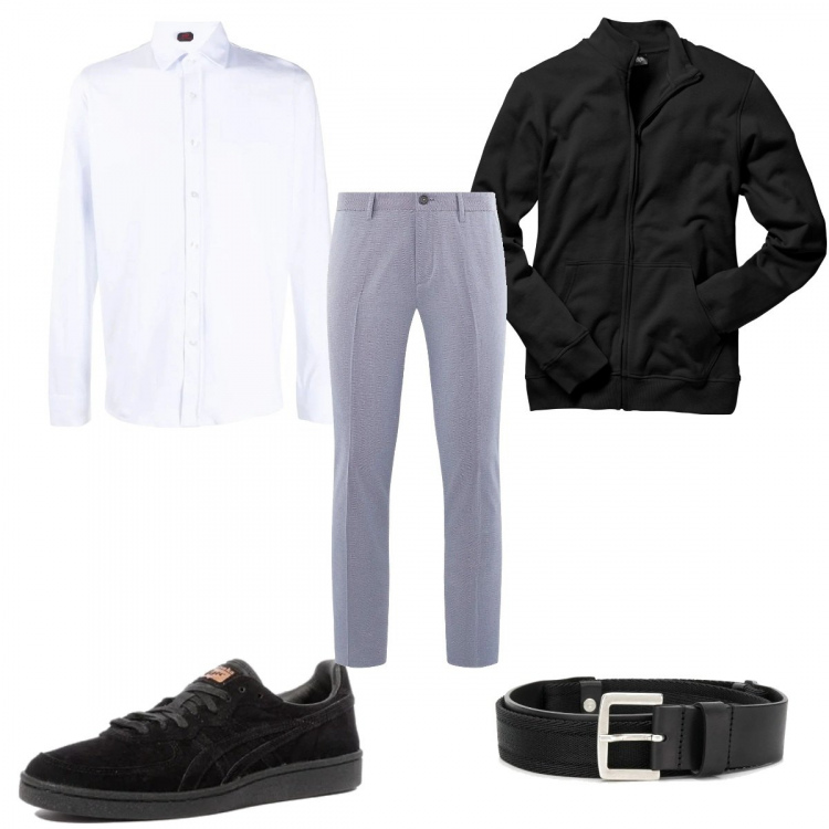 Outfit uomo - La felpa con zip. Stile Trendy per Tutti i giorni. Abbinamento con felpe, sneakers, abiti, cinture, pantaloni.