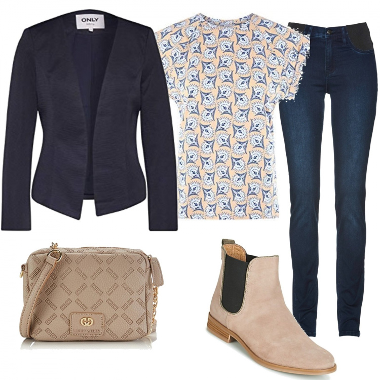 Outfit donna - Basic #12725. Stile Basic per Tutti i giorni. Abbinamento con jeans, stivaletti, t-shirt, blazer, borse a tracolla.