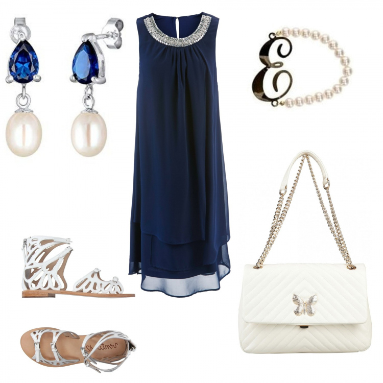 Outfit donna - Cerimonia by E. Stile Chic per Serata fuori. Abbinamento con vestiti, sandali, borse a mano, braccialetti, orecchini.
