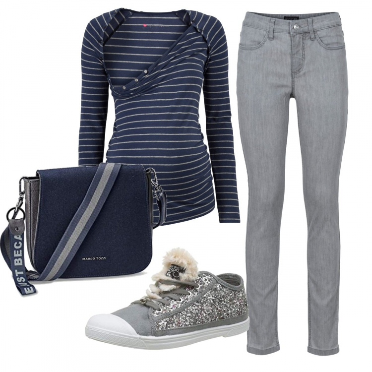 Outfit donna - Basic #12760. Stile Basic per Tutti i giorni. Abbinamento con jeans skinny, maglieria, borse a tracolla, sneakers.