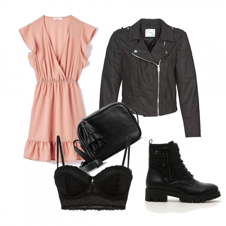 Outfit donna - Rock #1915. Stile Rock per Tutti i giorni. Abbinamento con reggiseni a balconcino, vestiti corti, anfibi, blazer, borse a tracolla.