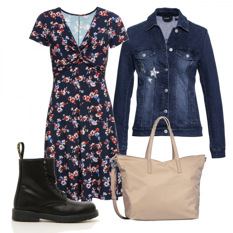 Outfit donna - Vestitino+anfibi - curvy. Stile Urban per Ufficio. Abbinamento con vestiti lunghi, giacche, shopping bag, anfibi.