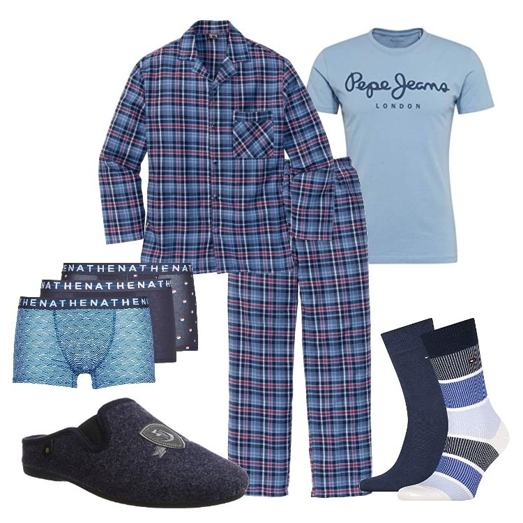 Outfit uomo - Abbigliamento da notte smart!. Stile Casual per Tutti i giorni. Abbinamento con abbigliamento da notte, boxer, calzini, pantofole, t-shirt.