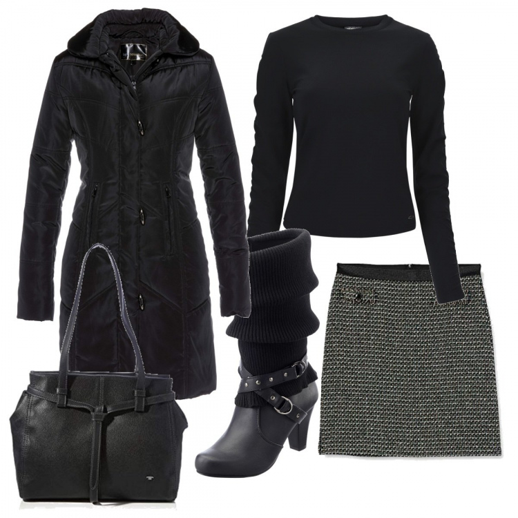 Outfit donna - Basic #12919. Stile Basic per Tutti i giorni. Abbinamento con stivali, giacche, maglieria, minigonne, borse tote.
