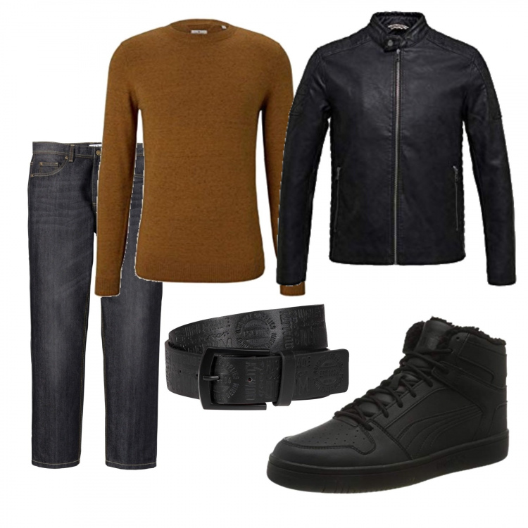 Outfit uomo - Biker Rock #253. Stile Biker Rock per Tutti i giorni. Abbinamento con jeans dritti, cinture, giacche, sneakers, maglioni.