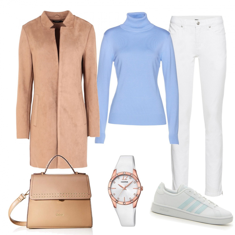 Outfit donna - Perfect every day. Stile Basic per Tutti i giorni. Abbinamento con jeans skinny, maglieria, blazer, sneakers, borse a tracolla, orologi.