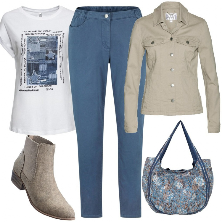 Outfit donna - Semplice e fresca. Stile Basic per Tutti i giorni. Abbinamento con blazer, maglieria, pantaloni, stivaletti chelsea, borse a spalla.