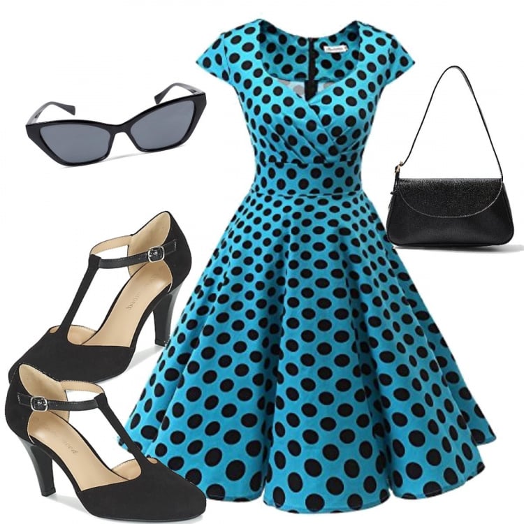 Outfit mujer - Años 50’s. Estilo Bon Ton para Ceremonia. Combinación con vestidos midi/longuettes, gafas de sol, zapatos de tacón, bolsos de mano.