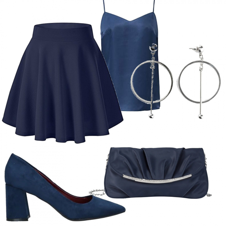 Outfit donna - Bon Ton #7041. Stile Bon Ton per Serata fuori. Abbinamento con pochette, orecchini, décolleté, gonne, camicie.