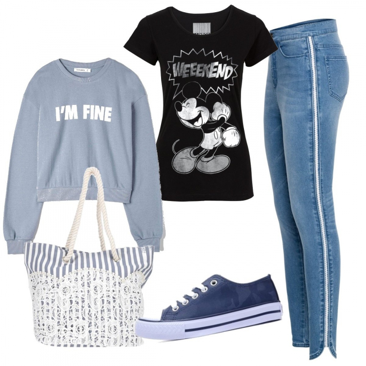 Outfit donna - Basic #13205. Stile Basic per Tutti i giorni. Abbinamento con t-shirt, jeans, borse a mano, felpe, sneakers.