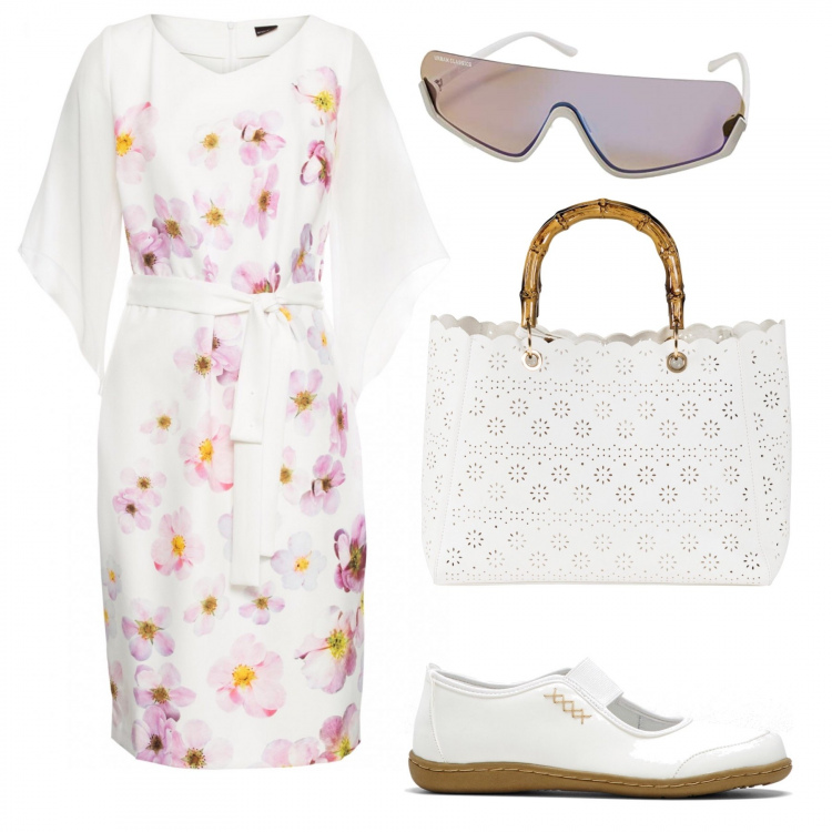 Outfit donna - Bianco Boho Chic. Stile Trendy per Tutti i giorni. Abbinamento con ballerine, vestiti, borse a mano, occhiali da sole.