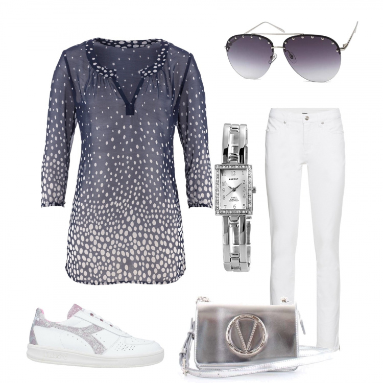 Outfit donna - Voglia di una primavera trendy !. Stile Trendy per Tutti i giorni. Abbinamento con jeans skinny, bluse, sneakers, borse a mano, occhiali da sole, orologi.
