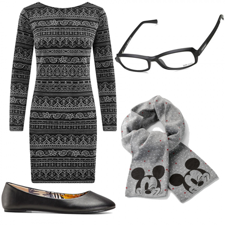 Outfit donna - 233- comoda a casa. Stile Basic per Tutti i giorni. Abbinamento con ballerine, sciarpe, vestiti corti, occhiali.