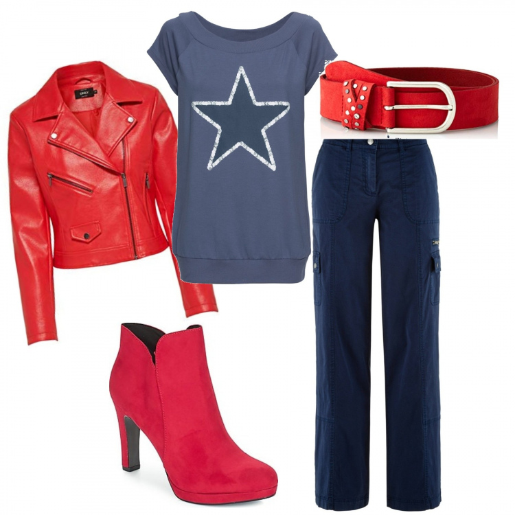 Outfit donna - Rock con passione. Stile Rock per Tutti i giorni. Abbinamento con pantaloni cargo, t-shirt, stivaletti, blazer, cinture.