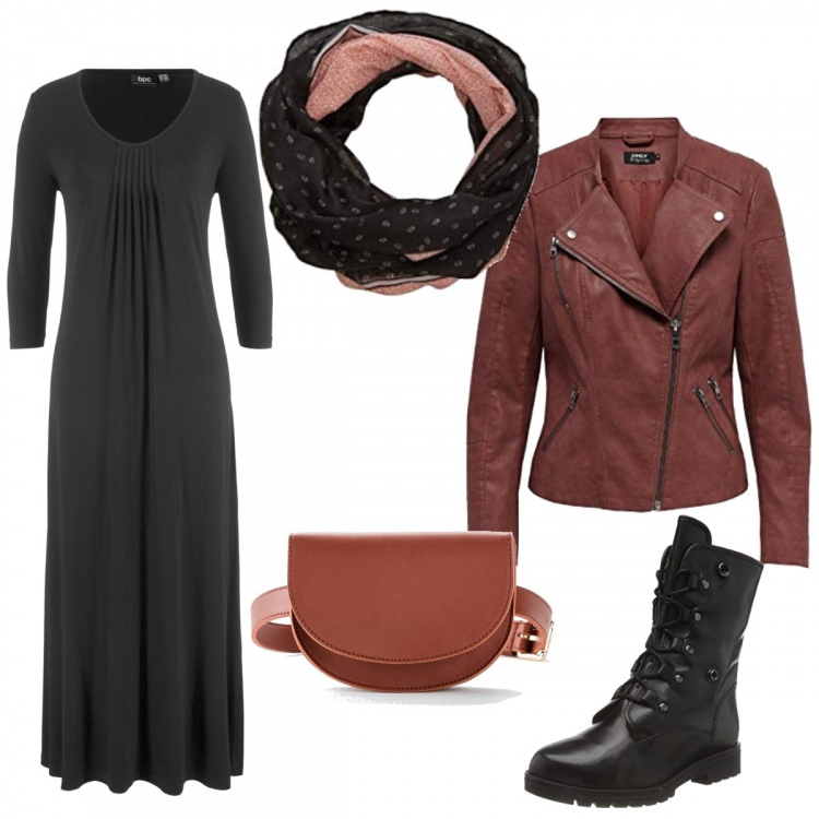 Outfit donna - “Soft” Rock. Stile Rock per Serata fuori. Abbinamento con vestiti lunghi, cinture, blazer, stivaletti, sciarpe.