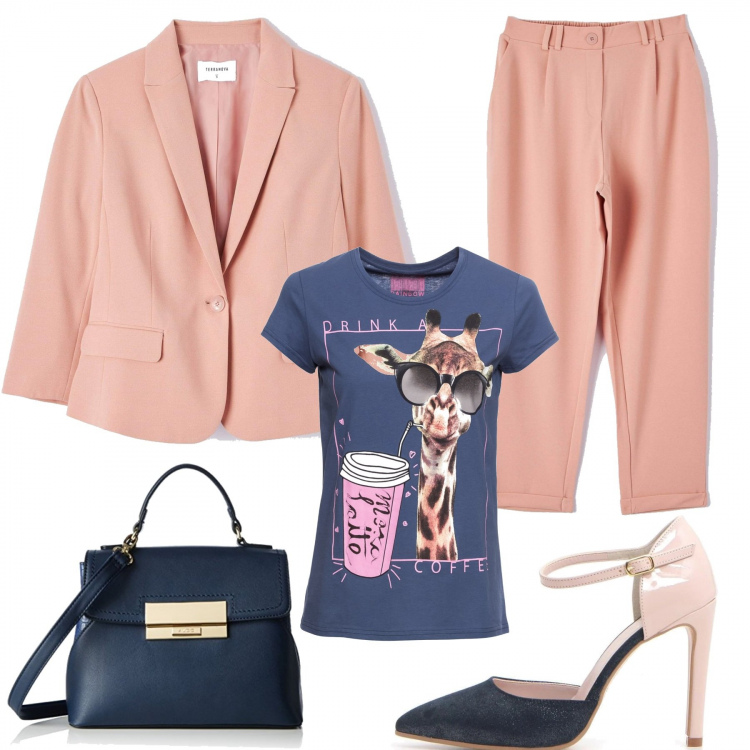 Outfit donna - Chic #12170. Stile Chic per Ufficio. Abbinamento con t-shirt, giacche, pantaloni, décolleté, borse a mano.