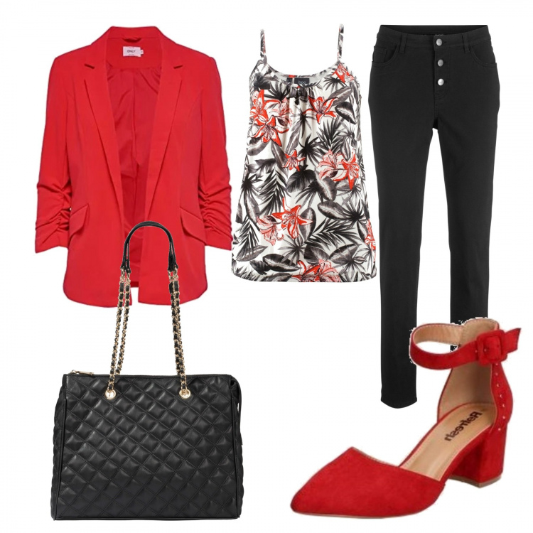 Outfit donna - Trendy #23157. Stile Trendy per Tutti i giorni. Abbinamento con top, shopping bag, pantaloni, sandali, blazer.