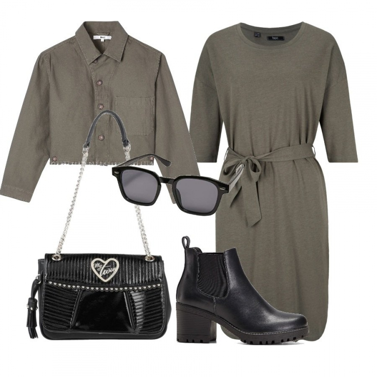 Outfit donna - Look del giorno. Stile Trendy per Tutti i giorni. Abbinamento con stivaletti chelsea, vestiti, borse a spalla, blazer, occhiali da sole.